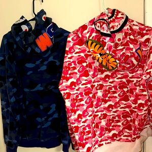 Blue camo bape hoodie (L) pink camo bape hoodie (XL)
